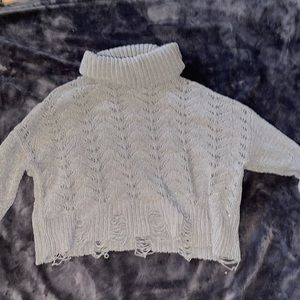 BKE green hole sweater with turtle neck